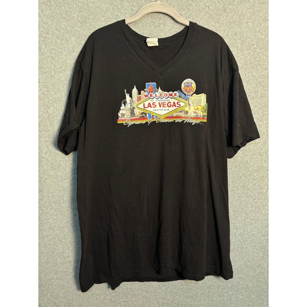 Las Vegas Nevada Graphic Tee Black V Neck Tourist Souvenir Shirt 2XL